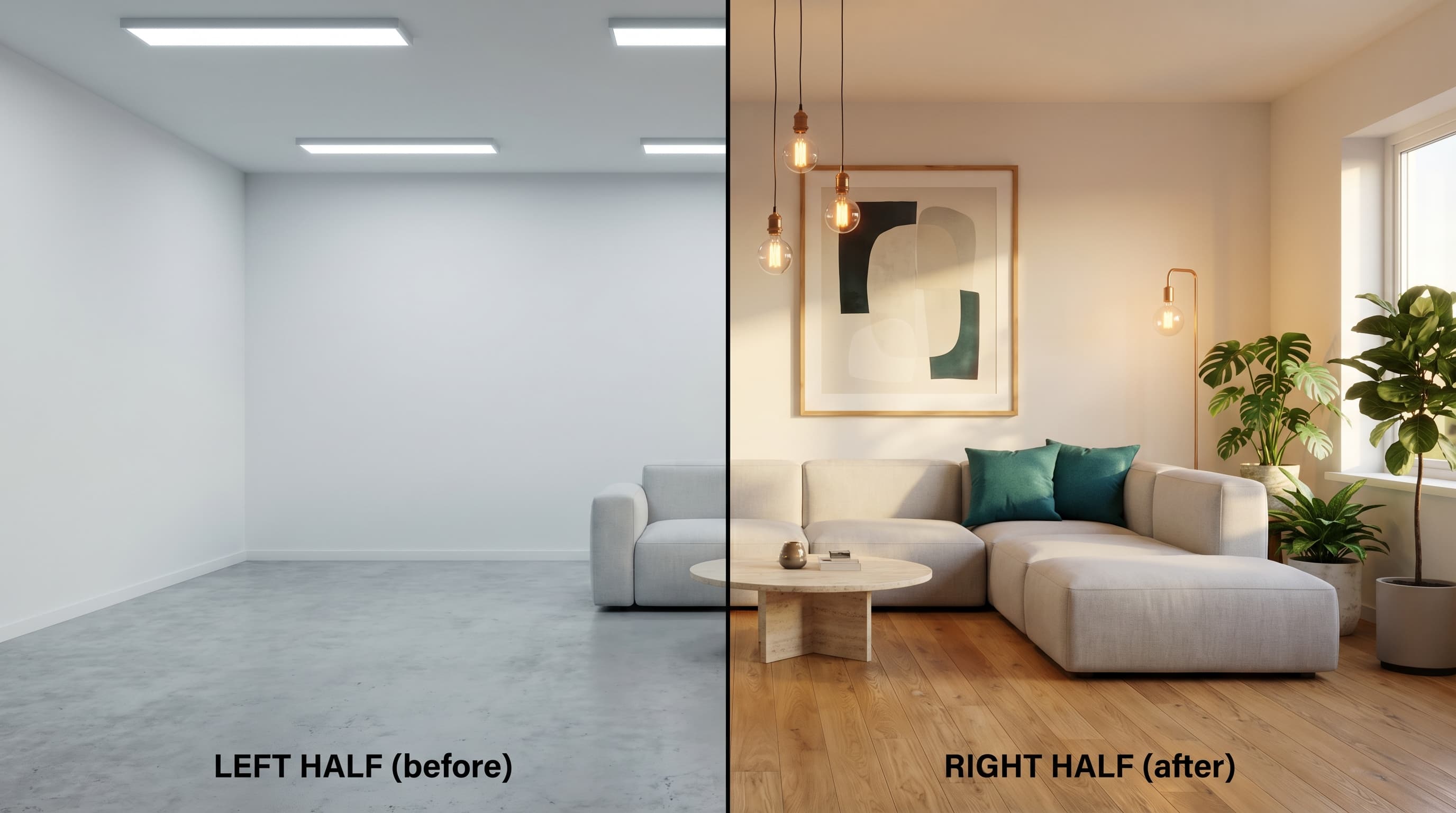 After: Beautiful AI-transformed living room