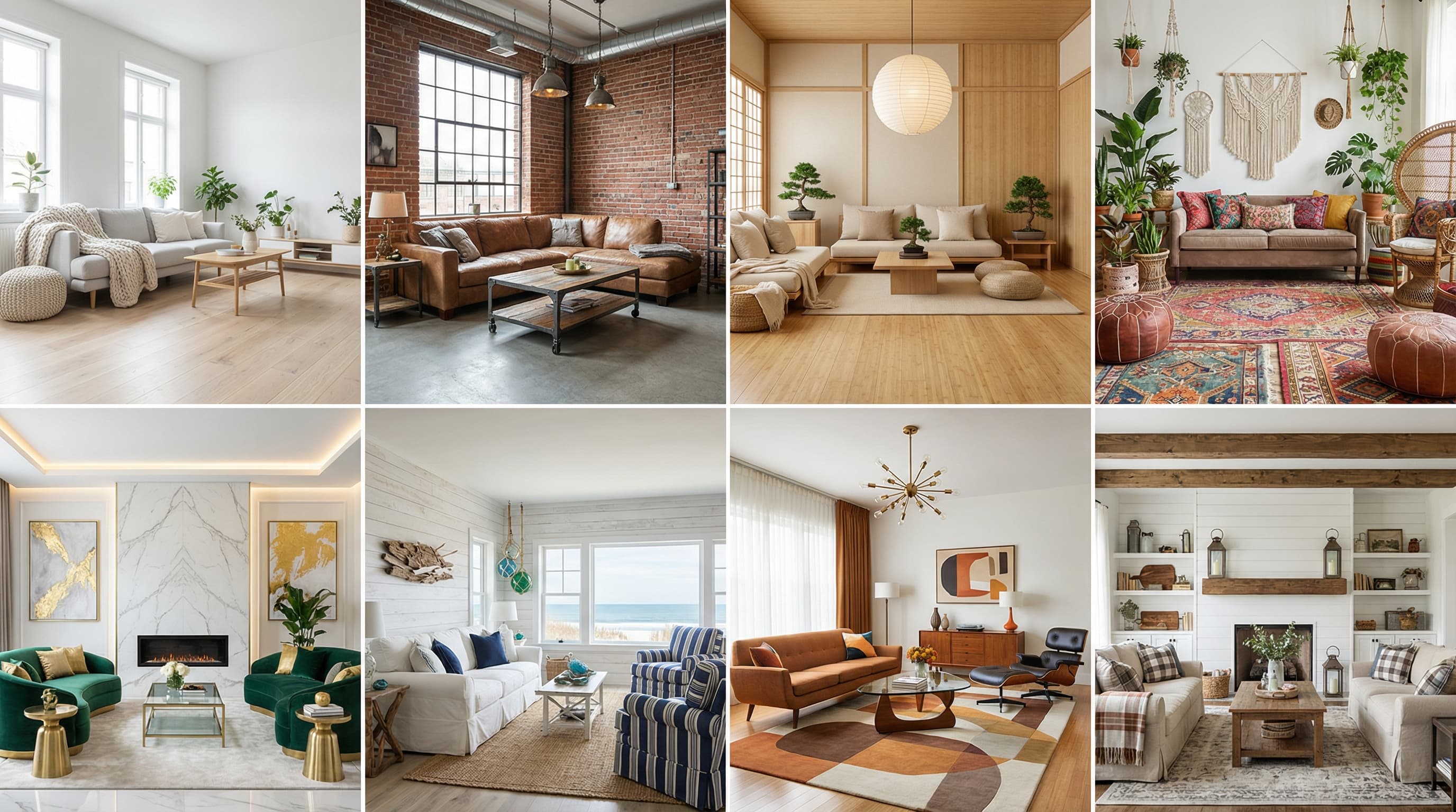 Interior design styles mosaic — 8 different styles